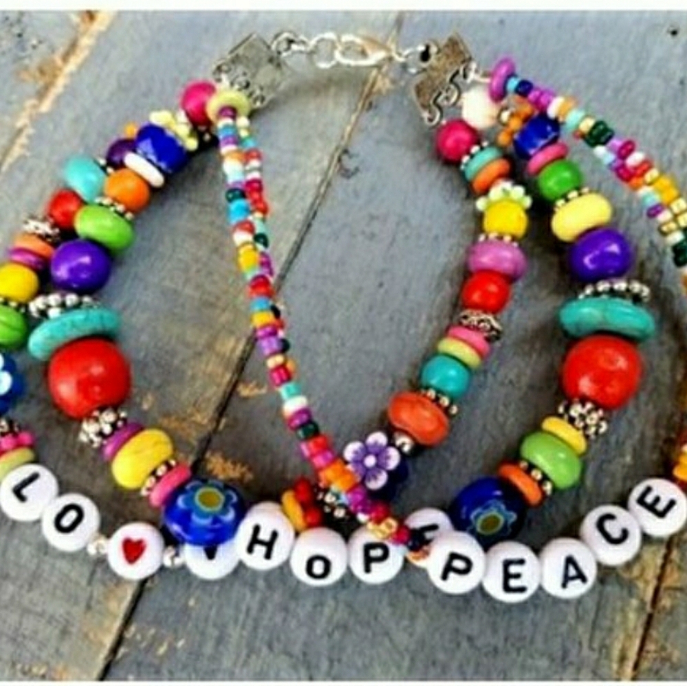NEW! Artisan Peace, Hope & Love - Hand Crafted Colorful Beaded Bracelet Set